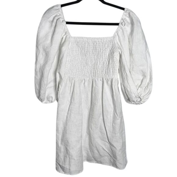 Tuckernuck Dress Puff Sleeve Linen Annie Smocked Mini White Women's Size Large - Picture 4 of 10